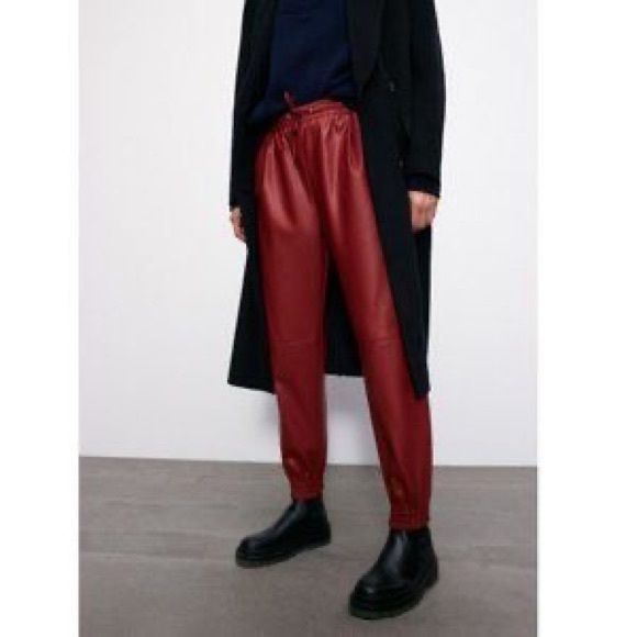 Zara red faux leather joggers - Picture 9 of 9